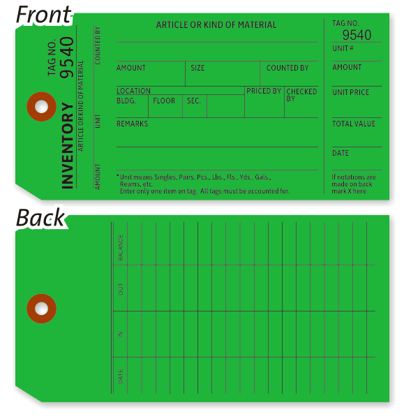 Green Inventory Count Tag Economical Inventory Tags Bulk Collection