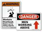 Men Working Above or Below Signs