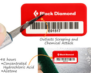 Anodized asset tags are scratch-proof and chemical-resistant
