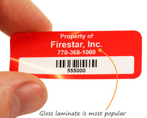 Asset label with gloss laminate