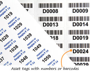 Barcode and number asset labels