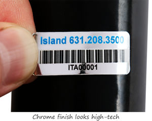 Chrome plastic labels with barcodes