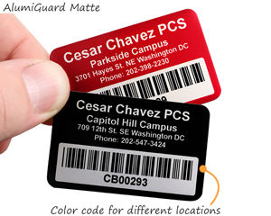 Colored metal asset tags with barcodes
