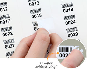 Destructible vinyl asset tags with barcode