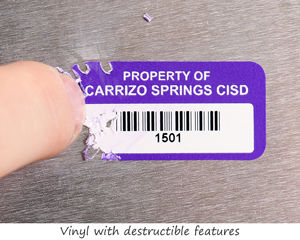 Destructible vinyl barcode labels