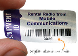 Equipment id foil asset labels with barcodes
