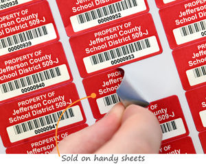 Asset labels sold on sheets