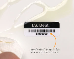 Laminated plastic barcode labels