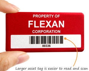Large metal asset tag is easy to read and scan