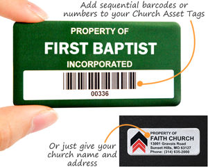 Metal asset tags for a church