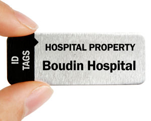 Metal property tag for hospital