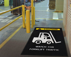 Caution (with Striped Border) Safety Message Mats