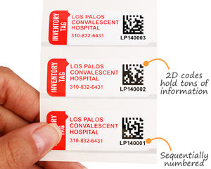 Numbered asset labels with 2D barcodes
