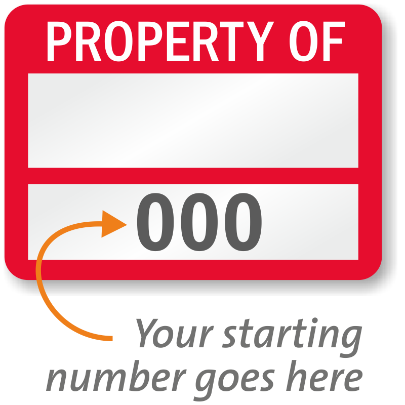 PROPERTY OF - 0.73 in. x 1 in., Aluminum Labels, Prenumbered, SKU: AT-A-AL- PROPERTY