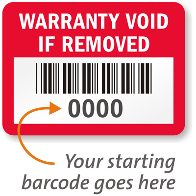 Warranty VOID If Removed Sticker Barcode Numbers Tamper Proof VOID