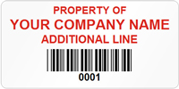 Asset Label, Property of Company Name with Barcode