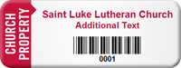 Personalized Church Property Asset Tag with Barcode