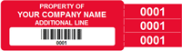 Asset Label, Property of Company Name with Barcode and Records