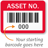 Asset Number Labels with Barcode (Pack of 100)