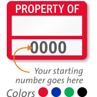 PROPERTY OF      (blank) Label, with numbering
