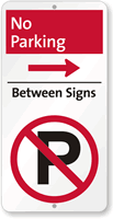 No Parking Between Signs with Right Arrow