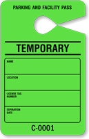 Parking Permit Hang Tag Sequentially Numbered