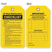 Double Sided Air Mask Maintenance Checklist Status Record Tag
