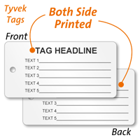 2 Sided Custom Tyvek Tag in Form Style