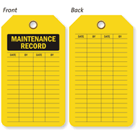 Maintenance Record Inspection and Status Record Two Sided Tag