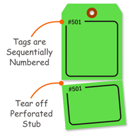 Blank Fluorescent Green Numbered Tag with Tear Stub