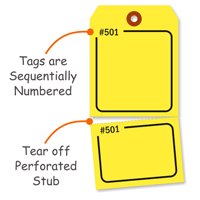 Blank Fluorescent Yellow Numbered Tag with Tear Stub