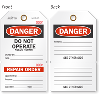 Danger Do Not Operate Perforated Repair Order Tag 
