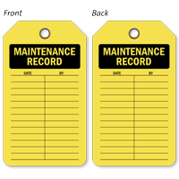 Maintenance Record Plastic Vinyl Inspection Tag