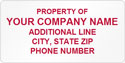 Asset Label, Property of Company Name with three lines of text