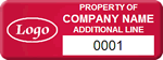 Sequentially Numbered Asset Tag, text and logo