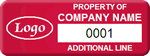 Sequentially Numbered Asset Tag, text and logo