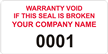 Tamper Labels, Warranty Void Company Name with Numbering
